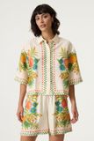 Garcia Dames Gebloemd Viscose Blouse Wit Korte Mouw