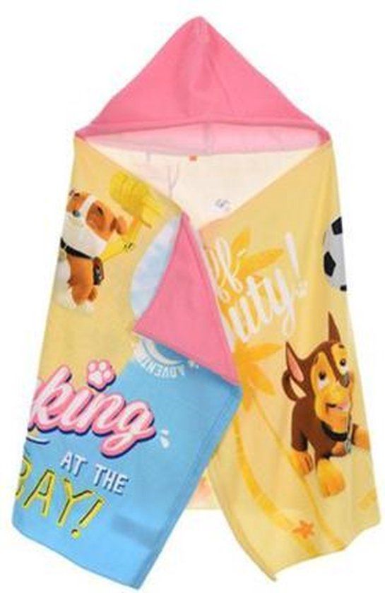 Paw Patrol Badponcho Beach Towel with Hood - 130 x 60 cm - Pink/Yellow - One Size