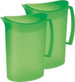 Juypal pichet/carafe d'eau - 2x - vert - 2 litres - plastique - L20 x H23 cm - avec couvercle
