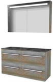 Basic-Line Premium 46 Badkamermeubelset - 120 x 46 cm - Met Grepen - 4 Lades - Hardstenen Wastafel - 2 Kraangaten - Spiegelkast met LED Verlichting - Scotch Oak