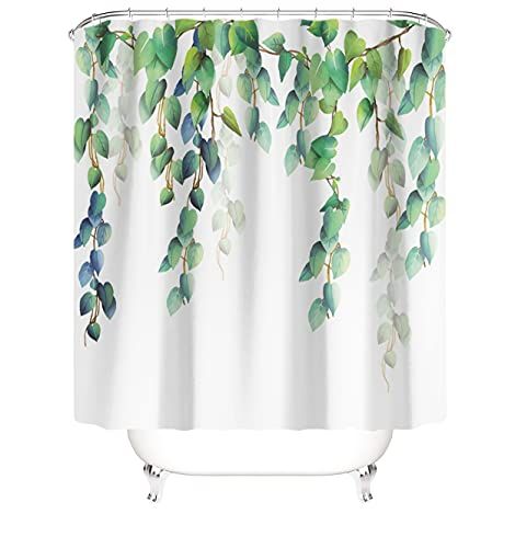 M&W DAS DESIGN Douchegordijn groene planten badkamer textiel gordijn schimmelbestendige stof wasbaar blauw bladeren boven polyester douchegordijn incl. 12 C-ringen gewicht onderaan 180 x 200 (B x H) cm