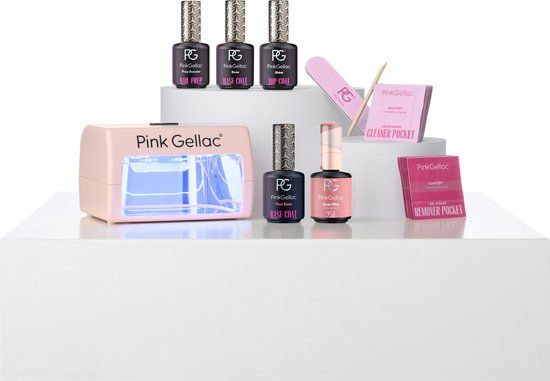 Pink Gellac Gellak Starterspakket - Peel & Soak off Gel Nagellak Set inclusief LED lamp - 5 stuks