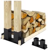 Relaxdays Haardhoutopslag - Houtopberging DIY Set van 2 - Staal met Poedercoating - Brandhout Opberging Stapelhulp - Zwart