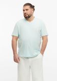 s.Oliver - Heren - Katoenen T-shirt met logoprint en V-hals - Licht turquoise - 4XL