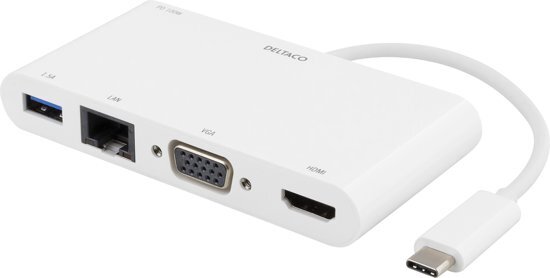 Deltaco USBC-HDMI14 USB-C Dockingstation met HDMI 4K VGA Gigabit ethernet USB 3.1 wit