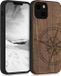 kwmobile telefoonhoesje geschikt voor Apple iPhone 13 mini - Houten hoesje met bumper - Donkerbruin Vintage Kompas design