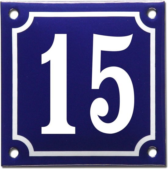 EmailleDesignÂ® Emaille huisnummer blauw/wit nr. 15
