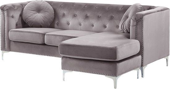 Beliani FLEN Chesterfield Hoekbank - Grijs - Linkerzijde - Fluweel