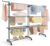 Songmics Droogrek – 4-laags – Op wielen – Inklapbaar – Duifgrijs – 63,5 x 128 x 173 cm