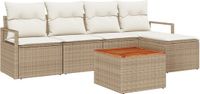 vidaXL Tuinbank - Set - met - kussen - 6 - pcs - Beige - poly - rattan