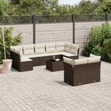 Prolenta Maison Exclusive - Tuinset voor de tuin, bestaande uit 10 delen met kussens, bruin, gemaakt van polyrotan