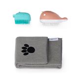 Amazon Basics Hondenbadborstel met shampoo-dispenser en sneldrogende doek, 2 borstels
