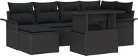 vidaXL Tuinbank Set Zwart Polyrattan 7-delig met Kussens