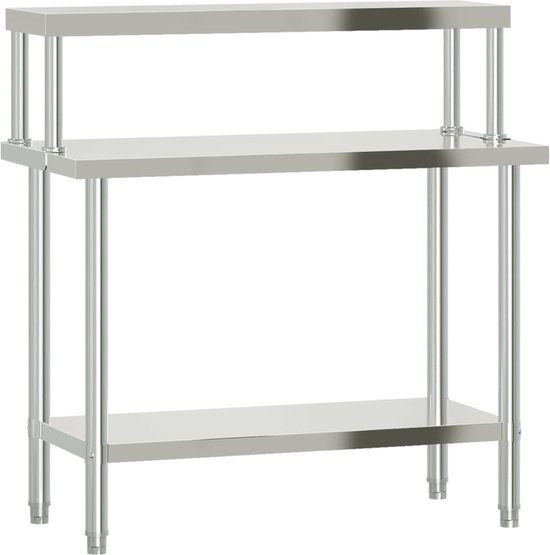 vidaXL Keukenwerktafel met bovenschap 110x55x120 cm roestvrij staal