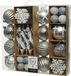 Decoris Kaemingk B.V. 50x Zilver/lichtgrijze kerstballen en figuur hangers 4-8-15 cm - Glans en glitter - Mix - Onbreekbare plastic kerstballen - Kerstboomversiering zilver/lichtgrijs