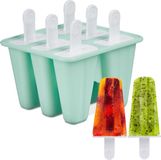 Merkloos Relaxdays siliconen ijsvormpjes - 6 stuks - 80 ml per waterijsvorm - met stokjes - kinderen - turquoise/wit
