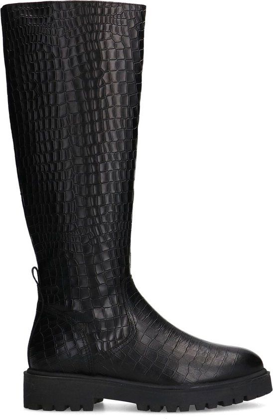 Manfield Zwarte leren hoge croco laarzen - Maat 36
