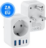 Voomy Reisstekker Zuid Afrika - Met 2 Usb-C & 2 Usb-A - Wereldstekker Type M - Wit