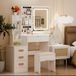 Coiffeuse avec miroir lumineux LED réglable, tabouret, 4 tiroirs et 5 étagères, 80x36x132 cm, blanc