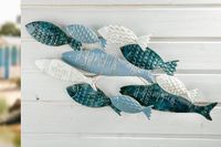 GILDE muurdecoratie vissen metaal met motief - blauw creme - 5x71x30 cm schilderij