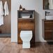 Hudson Reed WC-Ombouw 60cm met Open Plank en LED-Verlichting Donker Eiken - Halwell Toilet Staand - Inbouw Reservoir met Zwarte Spoelknop | Hoxton