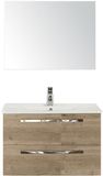 BES LED Seville Badmeubelset 80 cm - Natuur Eiken - Keramische Wastafel Wit Enjoy met Spiegel