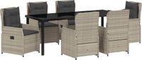 vidaXL Tuin Eettafel Set 7-delig Lichtgrijs Polyrattan