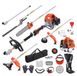 Multitool de jardin 6-en-1 sans marque - Moteur 33 cc - Taille-haie - Débroussailleuse et coupe-bordure - Bordureuse - Scie à chaîne/élagueuse sur perche - rallonge