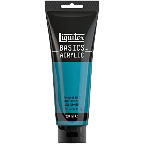 Liquitex 88700245 Basics enkelvoudig pigmenteerde acrylverf, kunstenaarspigmenten, lichtecht, medium viscositeit, goede kwaliteit, satijn finish - 250ml tube, Turquoise Blue