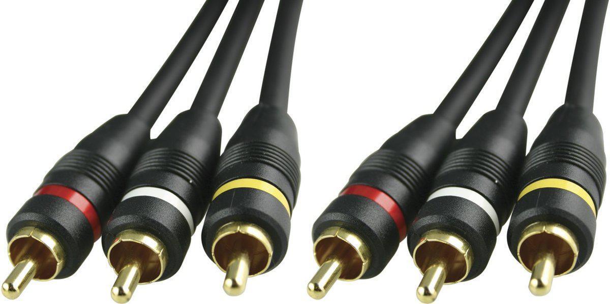 Deltaco MM-122 MM-28B Audio / video kabel 2x 3 RCA verguld zwart 5m