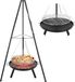 Brasero avec grille - Chaîne à hauteur réglable - Support triangulaire - Ø68 cm - Poignée - Convient pour griller et diffuser de la chaleur