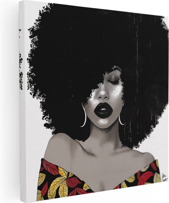 Artaza Canvas Schilderij Afrikaanse Vrouw met Afro - 30x30 - Canvas Print