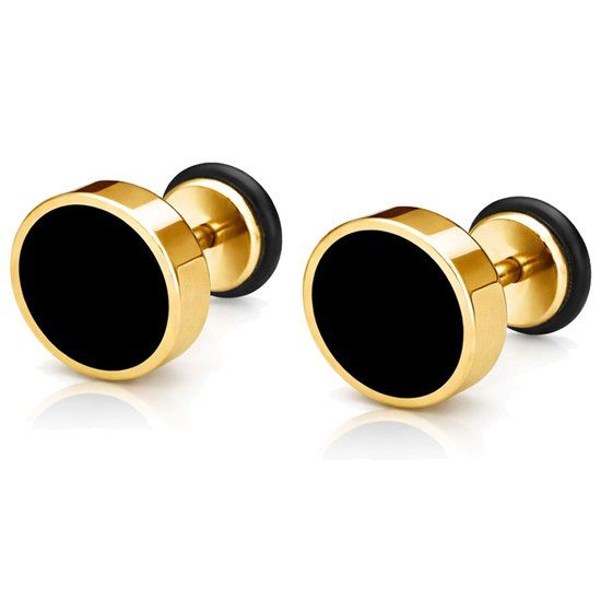 Mendes heren oorbellen Edelstaal Zwart Goudkleurig-6mm