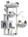 Poteau griffoir arbre à chat - 100 cm - Avec niche et 2 hamacs - Gris clair