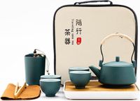 Fanquare Japanse groene Kungfu theeset met houten lade, 160 ml, groen