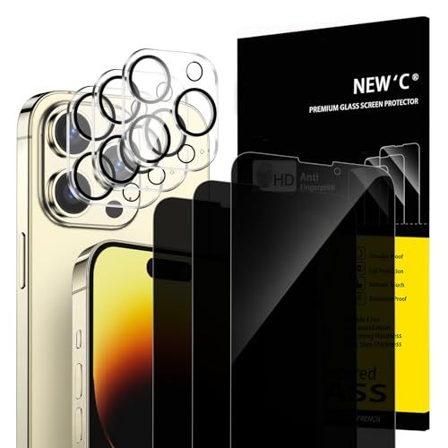 NEW'C 3 x Privacy Screen Protector voor iPhone 14 Pro Max (6,7 inch) en 3 x Camera Lens Protector