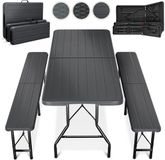 Blumtal Opvouwbare Picknicktafel - Biertafel met banken - Vouwtafel - 8 personen - Campingtafel set - Antraciet - Rattan look