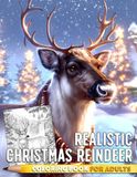 Realistic Christmas Reindeer Coloring Book: Winter Caribou Grayscale Coloring Pages