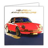 Afie 22078 kaart met envelop, vierkant, 15 x 15 cm, gelukkig jaar, auto, rood en goud, glanzend, auto, sport, mechanisch, Duits, racen, GT1, LMP2, heren, jongens, mannen, geproduceerd in Frankrijk