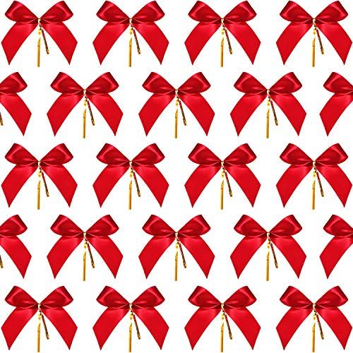 Sumind 48 stuks kerstbogen rood lint boog kerstboom, kerstkrans, decoratie (8 x 2,94 inch)