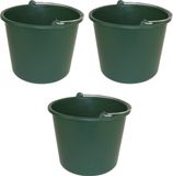 Merkloos PlasticForte Emmer - 3x - groen - kunststof - met hengsel - 12 liter
