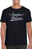 Bellatio Decorations Super broer cadeau t-shirt met zilveren glitters op zwart heren - kado shirt voor broers XXL