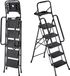 Vevor 5-treden opvouwbare ladder met gereedschapsplank, leuningen aan beide zijden, veiligheidsladder, draagvermogen 272 kg, trapladder, opvouwbare kruk, huishoudladder voor keuken, huis en kantoor, zwart