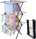 Merkloos Relaxdays Wasrek inklapbaar - 115x53,5x52 cm - metaal - zwart