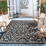 Safavieh Hedendaags tapijt voor woonkamer, eetkamer, slaapkamer, courtyard collectie, korte pool, zwart en zand, 201 x 201 cm