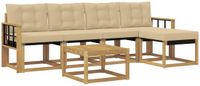 vidaXL - Bank loungeset - 5 zitplekken - Wit en Beige - Acacia hout
