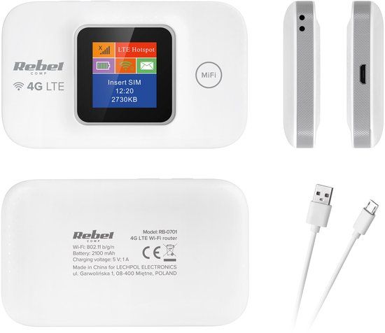Rebel RB-0701 - Mobiele 4G LTE Router - Przenośny Wi-Fi Hotspot - Tot 10 Apparaten