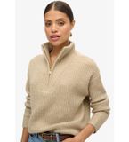 Superdry Damen W6110554A Essential beige Pullover mit Reißverschluss