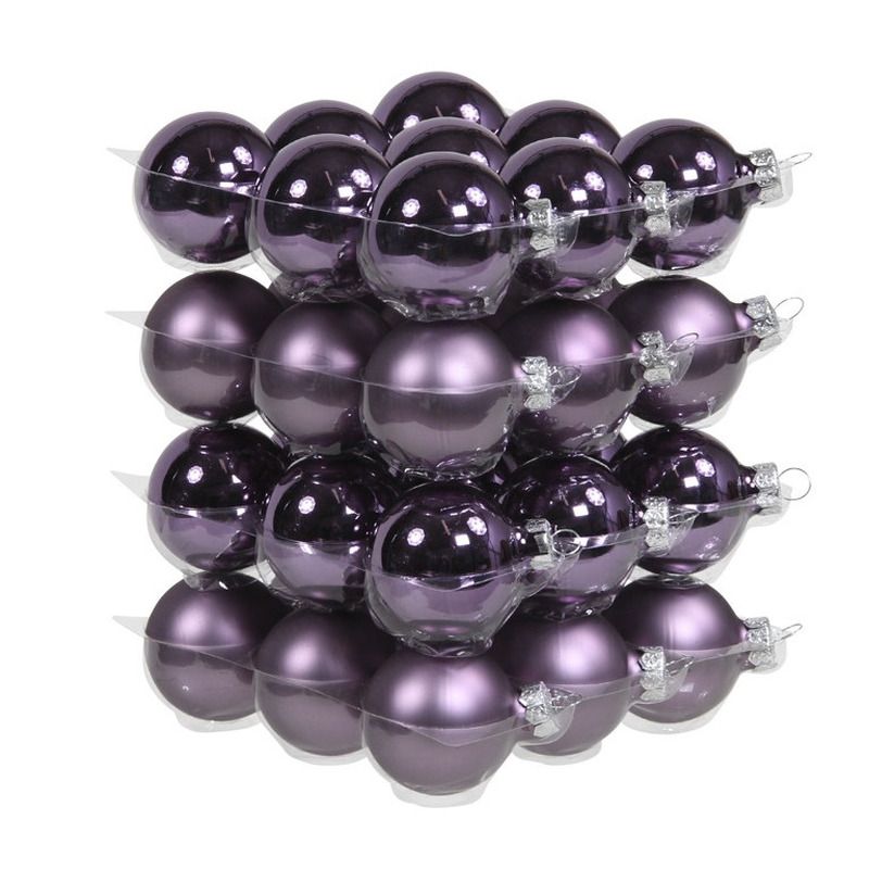 Othmar Decorations 36x Paarse glazen kerstballen 4 cm - mat/glans - Kerstboomversiering paars