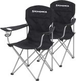 SONGMICS Campingstoel, set van 2, inklapbaar, comfortabel, klapstoel met robuust frame, belastbaar tot 150 kg, met flessenhouder, outdoor stoel, zwart GCB08BK, XL